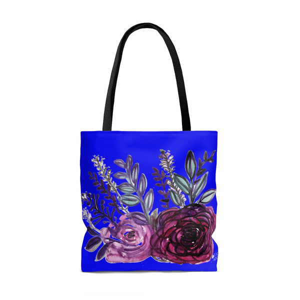 Blue French Rose Flower Floral Print Flower Designer Women's Tote Bag - Made in USA-Bags-Heidi Kimura Art LLC