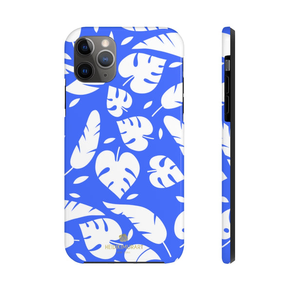 Blue White Modern Tropical Leaf Print Designer Case Mate Tough Phone Case-Made in USA - Heidikimurart Limited 