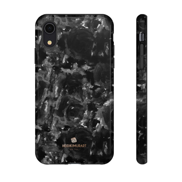 Black Rose Floral Tough Cases, Abstract Print Best Designer Phone Case-Made in USA-Phone Case-Printify-iPhone XR-Glossy-Heidi Kimura Art LLC