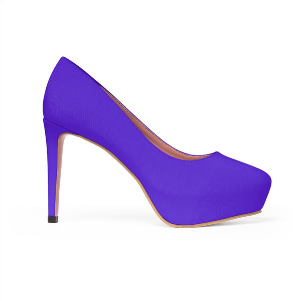Purple Solid Color Print Luxury Premium Quality Women's Platform Heels (US Size: 5-11)-4 inch Heels-Heidi Kimura Art LLC