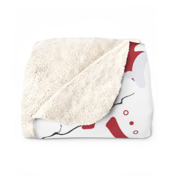White Red Christmas Cute Fluffy Snowman Print Cozy Sherpa Fleece Blanket-Blanket-Heidi Kimura Art LLC