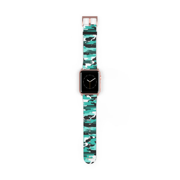 Blue Camo Army Military Print 38mm/42mm Watch Band For Apple Watch- Made in USA-Watch Band-42 mm-Rose Gold Matte-Heidi Kimura Art LLC