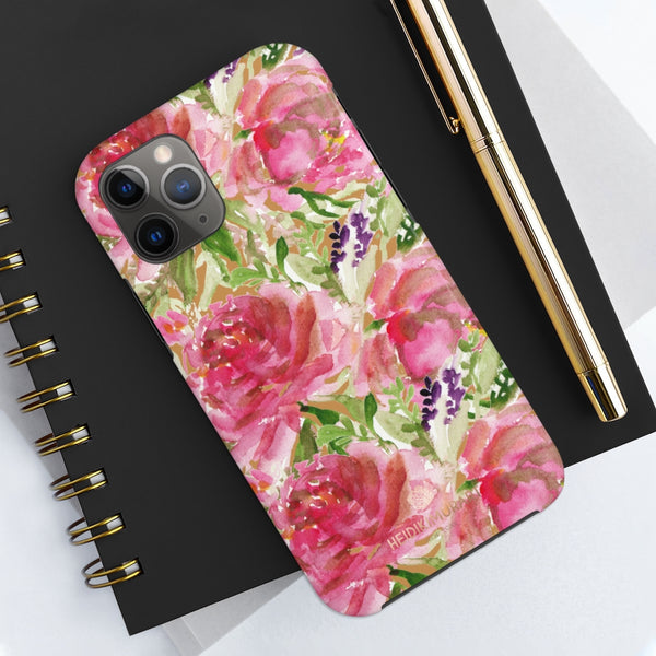 Brown Pink Rose Print Phone Case, Floral Print Case Mate Tough Phone Cases-Made in USA - Heidikimurart Limited 