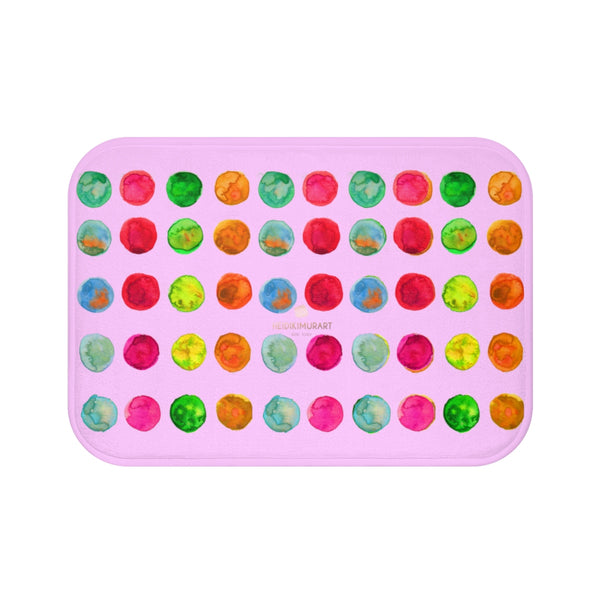 Light Pink Colorful Watercolor Polka Dots Print Microfiber Anti-Slip Bath Mat -Made in USA-Bath Mat-Small 24x17-Heidi Kimura Art LLC