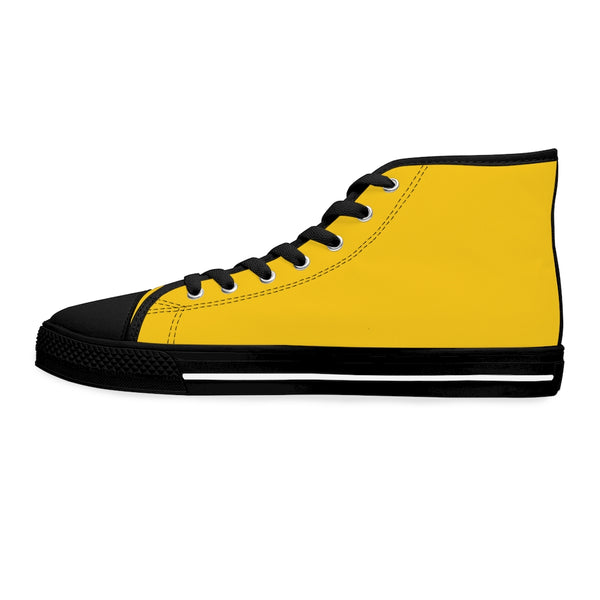 Bright Yellow Ladies' High Tops, Solid Yellow Color Best Quality Women's High Top Fashion Canvas Sneakers Tennis Shoes (US Size: 5.5-12)