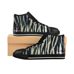 Tiger Striped Men's High-tops, Animal Print Designer Men's Shoes, Men's High Top Sneakers US Size 6-14, Mens High Top Casual Shoes, Unique Fashion Tennis Shoes, Mens Modern Footwear (US Size: 6-14)