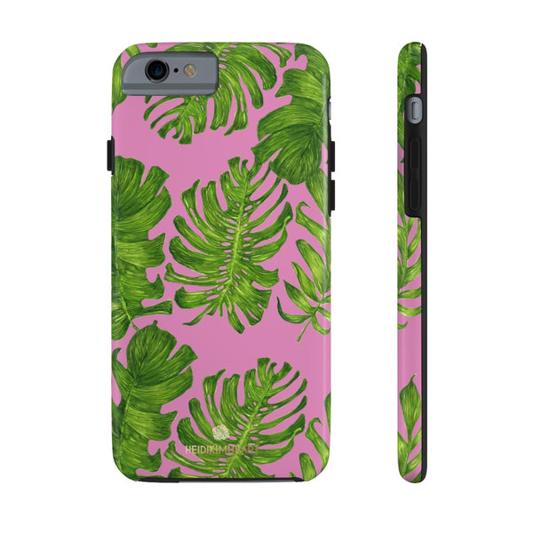 Pink Green Tropical Leaf iPhone Case, Hawaiian Case Mate Tough Samsung Galaxy Phone Cases-Phone Case-Printify-iPhone 6/6s Tough-Heidi Kimura Art LLC