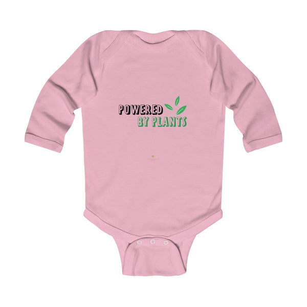 Cute Powered By Plants Vegan Baby Boy/Girls Infant Kids Long Sleeve Bodysuit - Made in USA-Infant Long Sleeve Bodysuit-Pink-NB-Heidi Kimura Art LLC