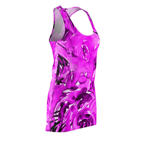 Bright Lady Pink Floral Print Designer Women's Premium Racerback Dress - Made in USA-Women's Sleeveless Dress-Heidi Kimura Art LLC