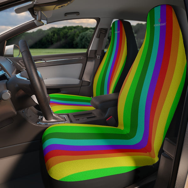 Rainbow Stripes Car Seat Covers, Gay Pride Rainbow LGBTQ Friendly Vertically Striped 2-Pcs Set (48.03" × 18.50") Polyester Car Seat Covers, Best Car Accessories Essential Premium Quality Best Soft Luxury Car Seat - 2 Pack For Your Car Seat Protection, Car Seat Protectors, Designer Car Seat Accessories, Pair of 2 Front Seat Covers, Custom Seat Covers, Luxury Car Seat Covers, Best Car Seat Covers