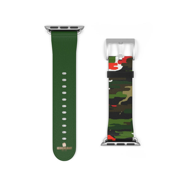 Green & Red Camo Army Print 38mm/42mm Watch Band For Apple Watch- Made in USA-Watch Band-38 mm-Silver Matte-Heidi Kimura Art LLC