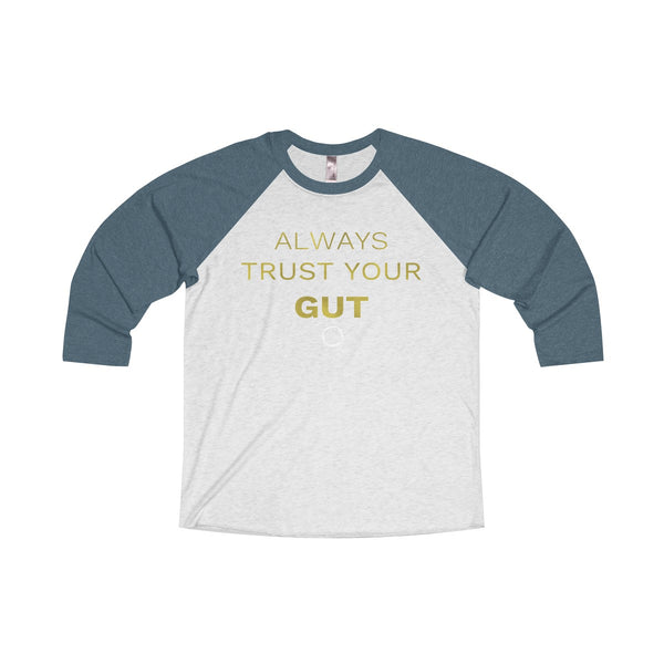 Motivational Unisex Tee, Tri-Blend 3/4 Raglan T-Shirt With Inspirational Quote -Made in USA-Long-sleeve-S-Indigo / Heather White-Heidi Kimura Art LLC