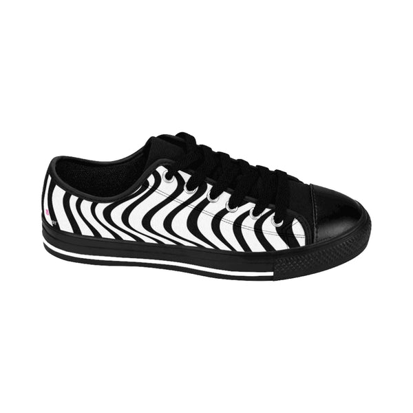 Black White Waves Women's Sneakers, Wavy Abstract Designer Low Top Women's Canvas Bright Best Quality Premium Fashion Casual Sneakers Tennis Running Athletic Shoes (US Size: 6-12)