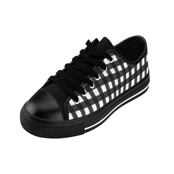 Black White Buffalo Women's Sneakers, Plaid Print Low Tops Fashion Canvas Shoes For Women (US Size: 6-12)