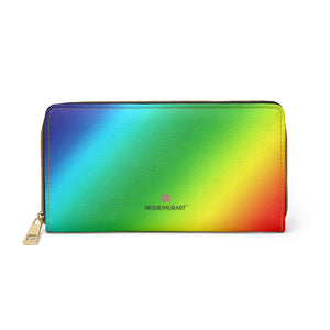 Rainbow Ombre Women's Zipper Wallet, Colorful Rainbow Best 7.87" x 4.33" Luxury Cruelty-Free Faux Leather Women's Wallet & Purses Compact High Quality Nylon Zip & Metal Hardware, Luxury Long Wallet Card Cases For Women