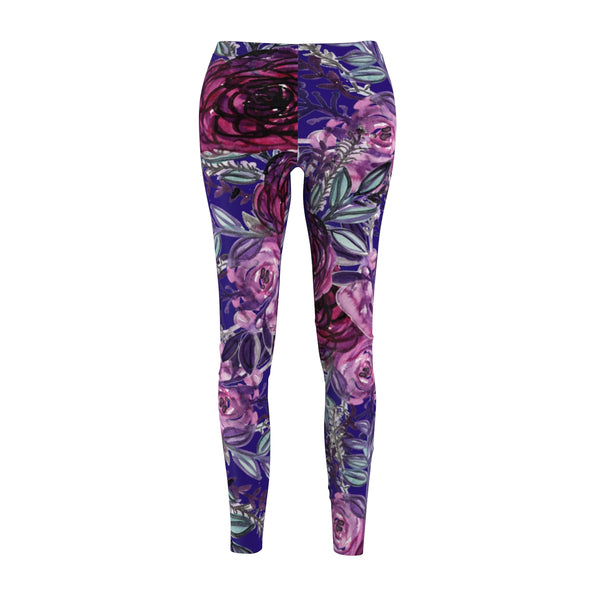 Royal Purple Floral Flower Print Women's Tights / Casual Leggings - Made in USA-Casual Leggings-M-Heidi Kimura Art LLC