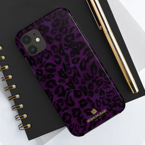 Purple Leopard Print Phone Case, Animal Print Case Mate Tough Phone Cases-Made in USA - Heidikimurart Limited 