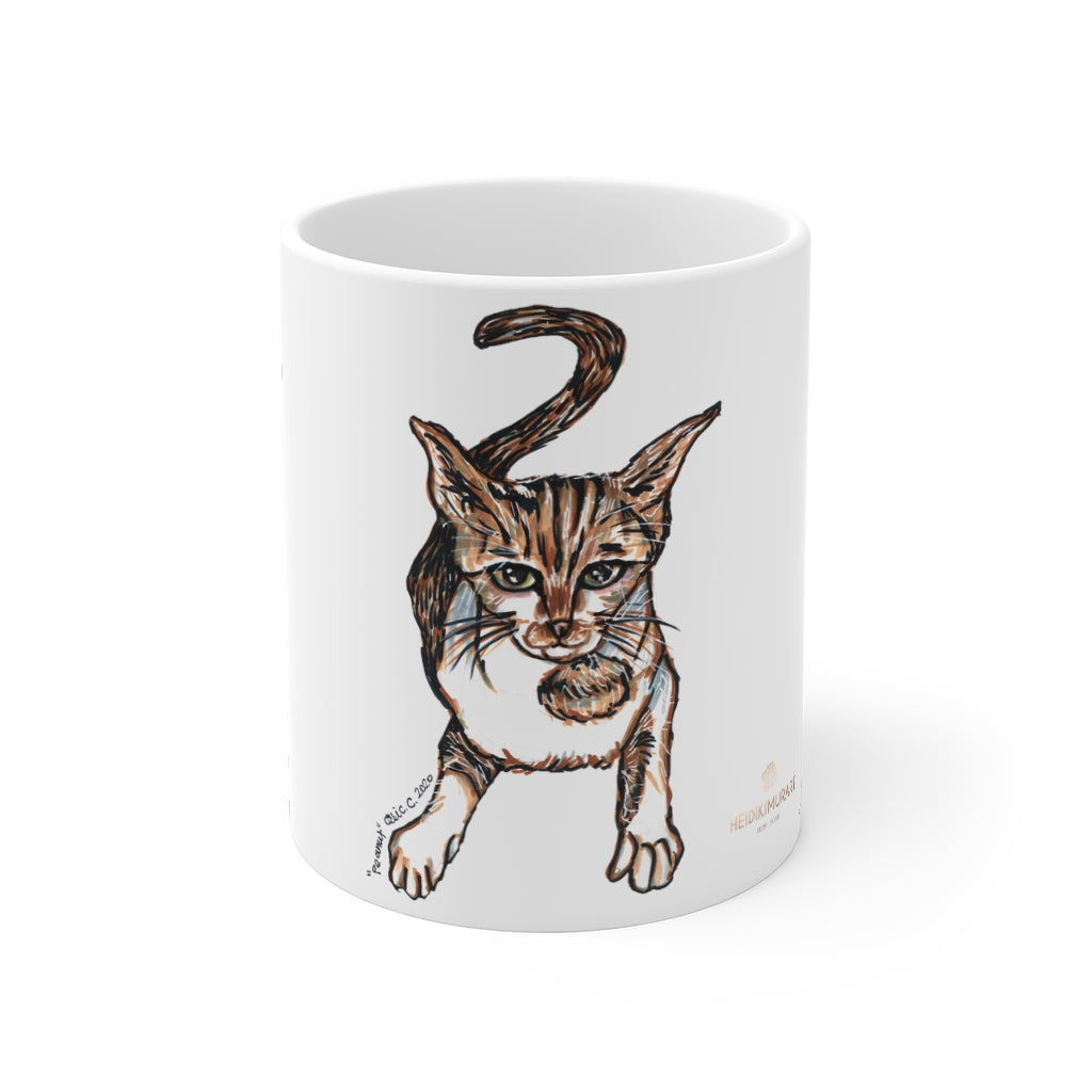 Peanut Cat Mug 11oz, Coffee Tea Ceramic Cup With Rounded Corners with C-Handle-Mug-Printify-11oz-Heidi Kimura Art LLC