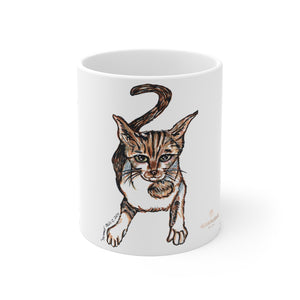 Peanut Cat Mug 11oz, Coffee Tea Ceramic Cup With Rounded Corners with C-Handle-Mug-Printify-11oz-Heidi Kimura Art LLC