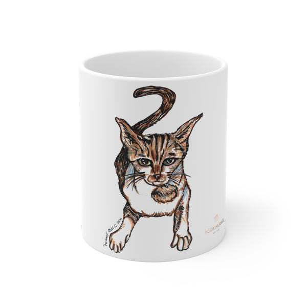 Peanut Cat Mug 11oz, Coffee Tea Ceramic Cup With Rounded Corners with C-Handle-Mug-Printify-11oz-Heidi Kimura Art LLC