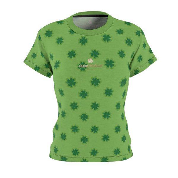 Light Green Clover Print St. Patrick's Day Premium Women's Crewneck Tee- Made in USA-Women's T-Shirt-XS-Black Seams-4 oz.-Heidi Kimura Art LLC