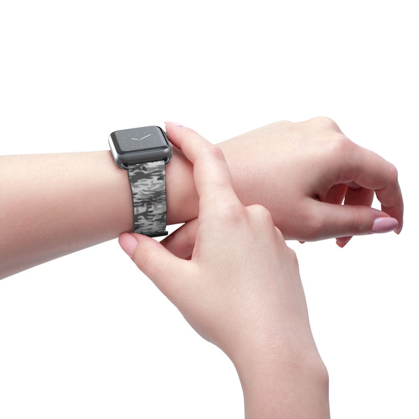 Light Grey Classic Camo Print 38mm/42mm Watch Band For Apple Watch- Made in USA-Watch Band-Heidi Kimura Art LLC