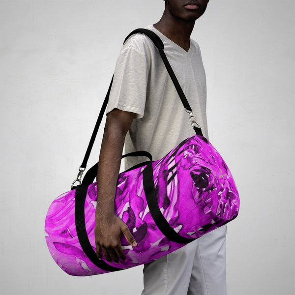 Pink Floral Rose Print Designer All Day Small Or Large Size Duffel Bag, Made in USA-Duffel Bag-Heidi Kimura Art LLC