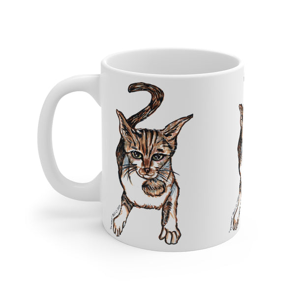 Peanut Cat Mug 11oz, Coffee Tea Ceramic Cup With Rounded Corners with C-Handle-Mug-Printify-11oz-Heidi Kimura Art LLC