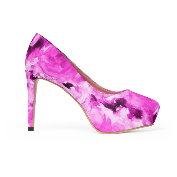 Hot Pink Glow Rose Queen Floral Designer Women's 4" Platform Heels Pumps-4 inch Heels-Heidi Kimura Art LLC