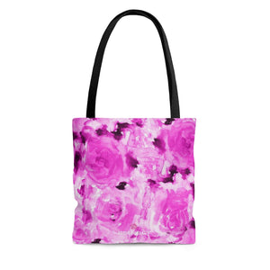 Pink Rose Tote Bag, Floral Print Best Spring Themed Flower Print Designer Colorful Square 13"x13", 16"x16", 18"x18" Premium Quality Market Tote Bag - Made in USA