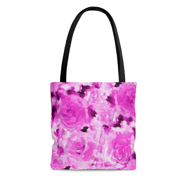 Pink Rose Tote Bag, Floral Print Best Spring Themed Flower Print Designer Colorful Square 13"x13", 16"x16", 18"x18" Premium Quality Market Tote Bag - Made in USA
