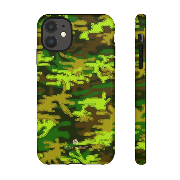 Green Camouflage Phone Case, Army Military Print Tough Designer Phone Case -Made in USA-Phone Case-Printify-iPhone 11-Glossy-Heidi Kimura Art LLC