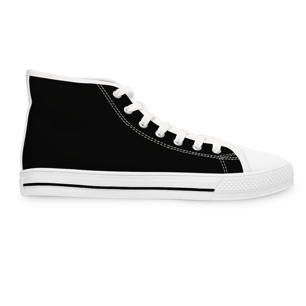 Black Color Ladies' High Tops, Solid Color Best Women's High Top Sneakers Canvas Tennis Shoes