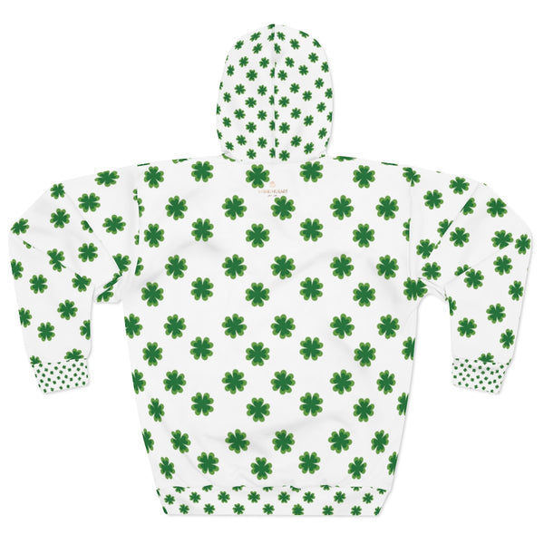 White Green Clover St. Patrick's Day Unisex Pullover Hoodie For Men/Women- Made in USA-Unisex Hoodie-Heidi Kimura Art LLC