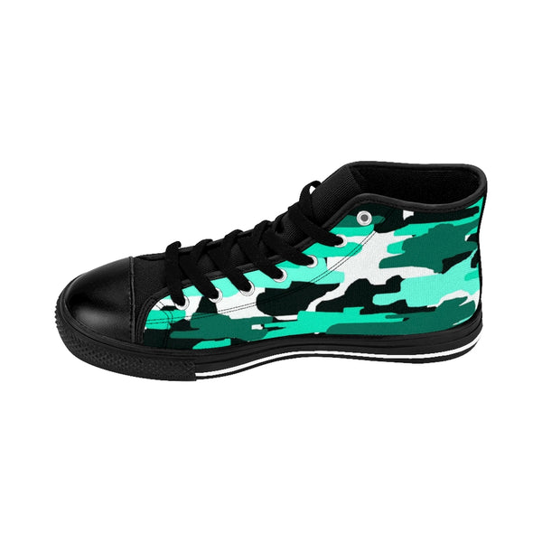 Blue Camo Men's Sneakers, White Blue Camouflage Army Military Print Designer Men's Shoes, Men's High Top Sneakers US Size 6-14, Mens High Top Casual Shoes, Unique Fashion Tennis Shoes, Camo Print Printed Sneakers Shoes (US Size: 6-14)