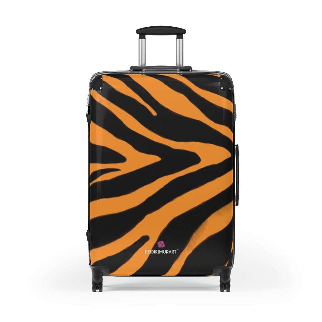 Orange Zebra Print Suitcases, Orange and Black Zebra Striped Animal Print Suitcases, Animal Print Designer Suitcase Luggage (Small, Medium, Large) Unique Cute Spacious Versatile and Lightweight Carry-On or Checked In Suitcase, Best&nbsp;Personal Superior Designer Adult's Travel Bag Custom Luggage - Gift For Him or Her -&nbsp;Printed in USA/ UK