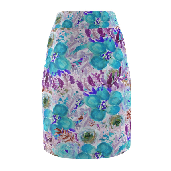 Blue Purple Floral Women's Skirt, Best Flower Print Girlie Premium Quality Designer Women's Pencil Skirt - Made in USA (US Size XS-2XL) Blue Purple Floral Women's Skirt, Best Flower Print Girlie Premium Quality Designer Women's Pencil Skirt - Made in USA (US Size XS-2XL)