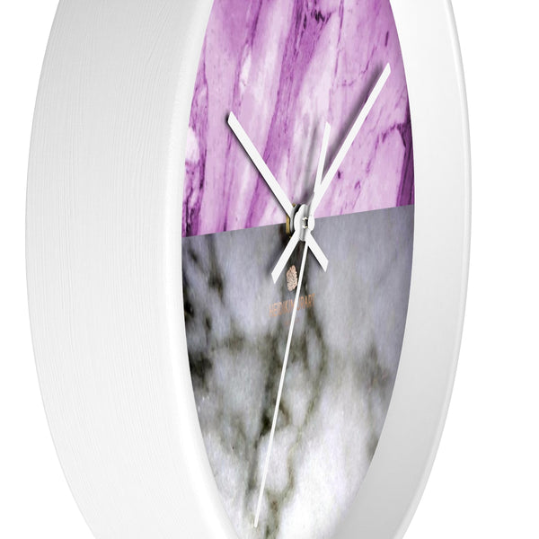 Pink White Marble Print Art Large Indoor Designer 10" dia. Wall Clock-Made in USA-Wall Clock-Heidi Kimura Art LLC
