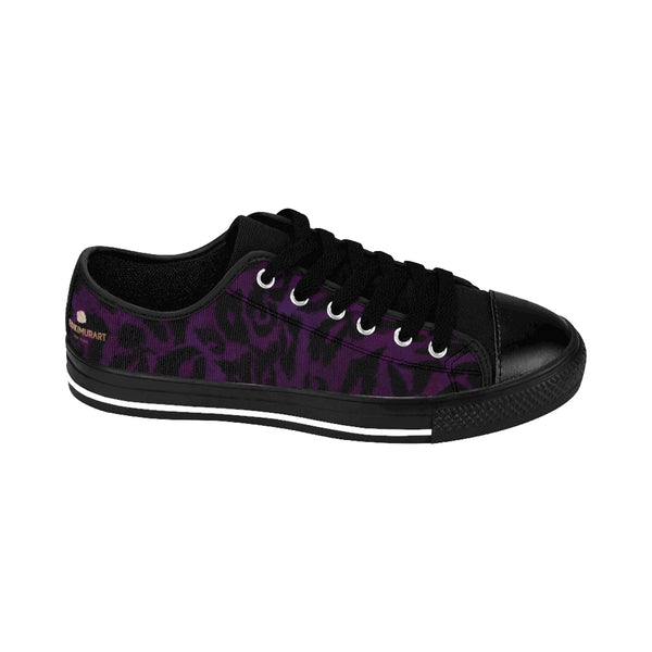 Dark Purple Leopard Animal Print Premium Men's Low Top Canvas Sneakers Tennis Shoes-Men's Low Top Sneakers-Heidi Kimura Art LLC