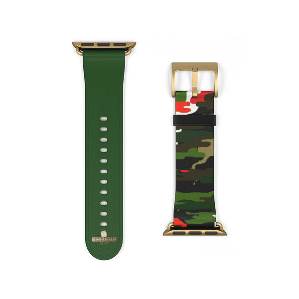 Green & Red Camo Army Print 38mm/42mm Watch Band For Apple Watch- Made in USA-Watch Band-38 mm-Gold Matte-Heidi Kimura Art LLC