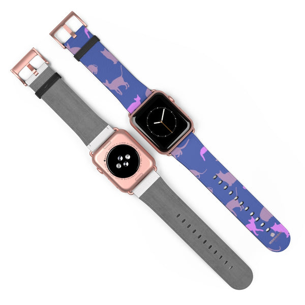 Purple Pink Cats Print 38mm/42mm Premium Watch Band For Apple Watch- Made in USA-Watch Band-Heidi Kimura Art LLC