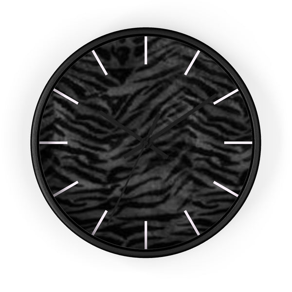 Black Tiger Stripe Wall Clock, Animal Print 10 inch Diameter Indoor Clock-Made in USA-Wall Clock-Black-Black-Heidi Kimura Art LLC