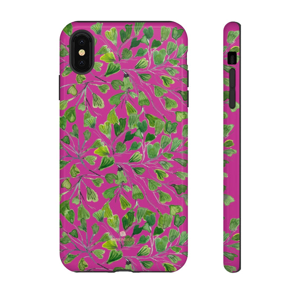 Pink Maidenhair Fern Tough Cases, Hot Pink Green Leaf Print Phone Case-Made in USA-Phone Case-Printify-iPhone XS MAX-Glossy-Heidi Kimura Art LLC