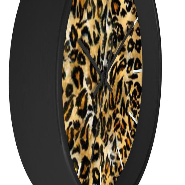 Brown Leopard Print Wall Clock, Animal Print Pattern 10" Dia. Indoor Clock-Made in USA-Wall Clock-Heidi Kimura Art LLC