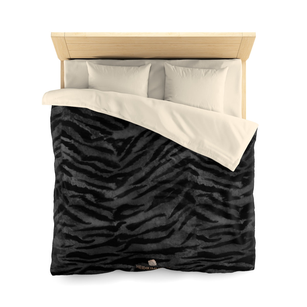 Black Tiger Stripe Duvet Cover, Gray Animal Print Queen/Twin Size Microfiber Duvet Cover-Duvet Cover-Queen-Cream-Heidi Kimura Art LLC