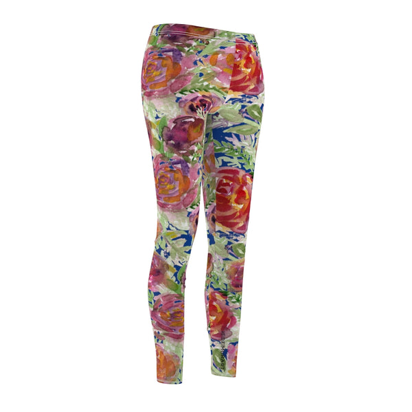 Blue Floral Rose Casual Leggings