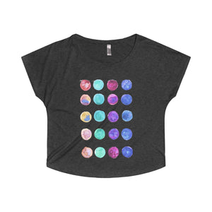 Cute Watercolor Dots Print Women's Tri-Blend T-Shirt Made in U.S.A. (US Size: S-XL)-T-Shirt-L-Tri-Blend Vintage Black-Heidi Kimura Art LLC