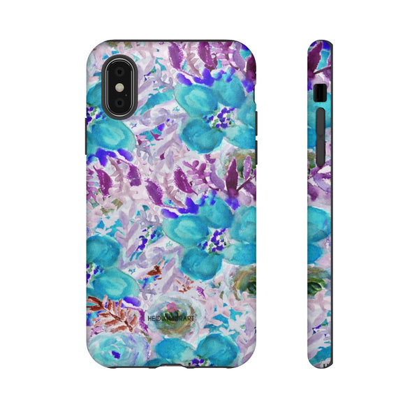 Blue Floral Designer Tough Cases, Purple Flower Best iPhone Samsung Phone Case-Made in USA - Heidikimurart Limited 