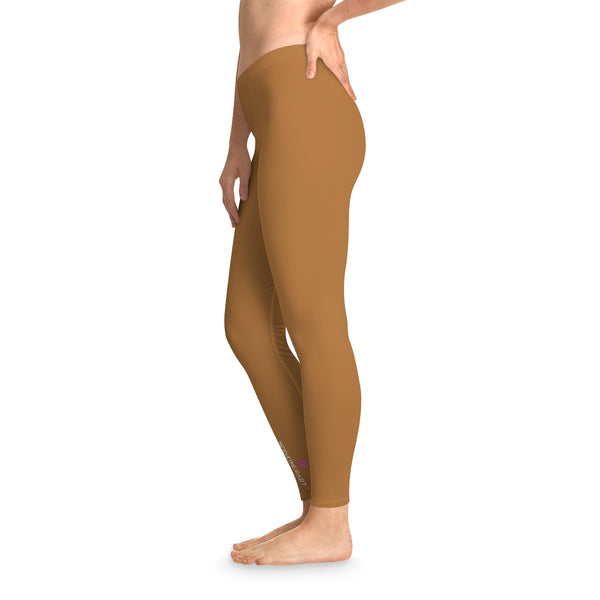 Light Brown Solid Color Tights, Brown Solid Color Designer Comfy Women's Stretchy Leggings- Made in USA