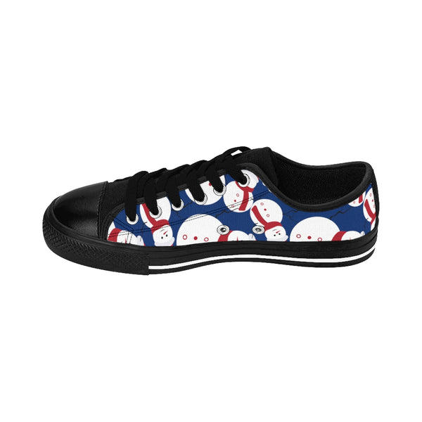 Navy Blue Red White Snowman Christmas Print Men's Low Top Sneakers (US Size: 6-14)-Men's Low Top Sneakers-Heidi Kimura Art LLC